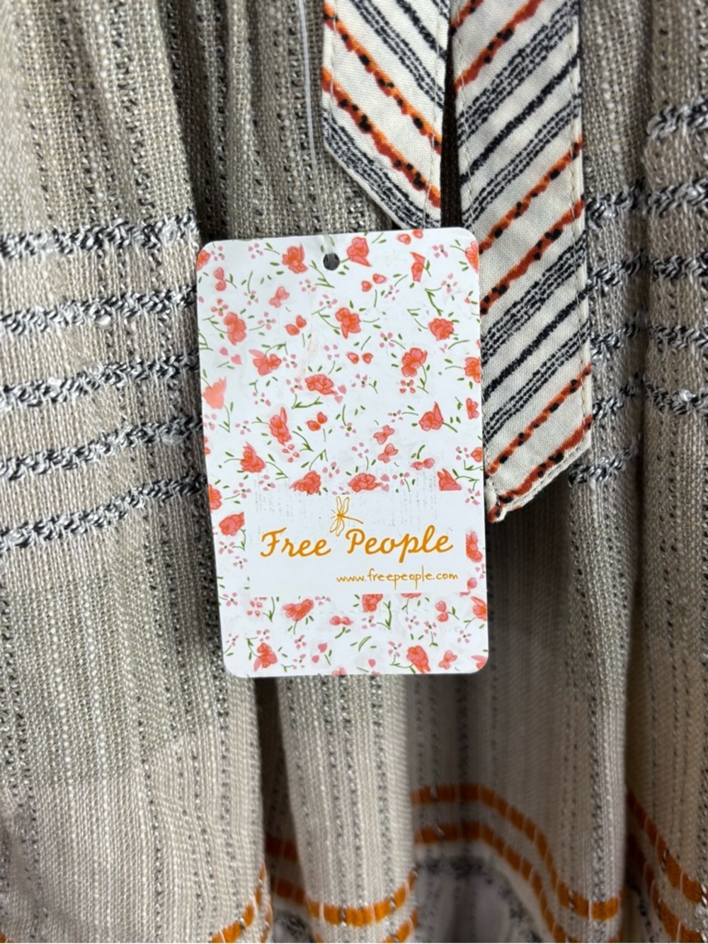Free People Cozy Striped Peasant Mini Dress Size S Open Back Ivory Combo NWT - Picture 10 of 12